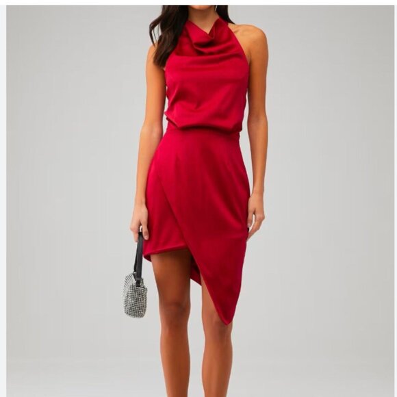 Elliatt Camo Dress Women's Size Large Red Halter Asymmetrical Cocktail - Picture 1 of 4